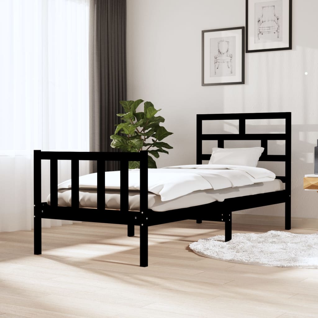 Cadre de lit sans matelas noir bois de pin massif - XIOS