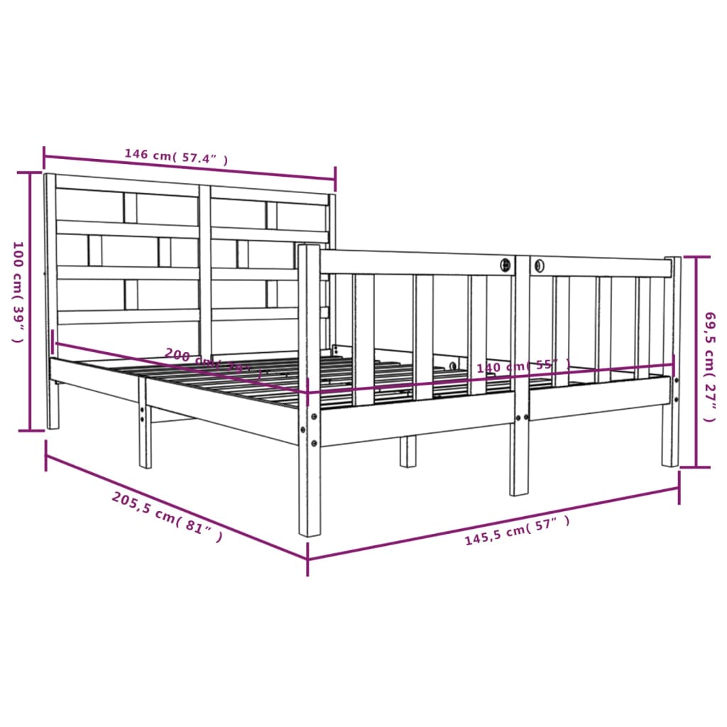 Cadre de lit sans matelas bois massif 140x200 cm - XIOS