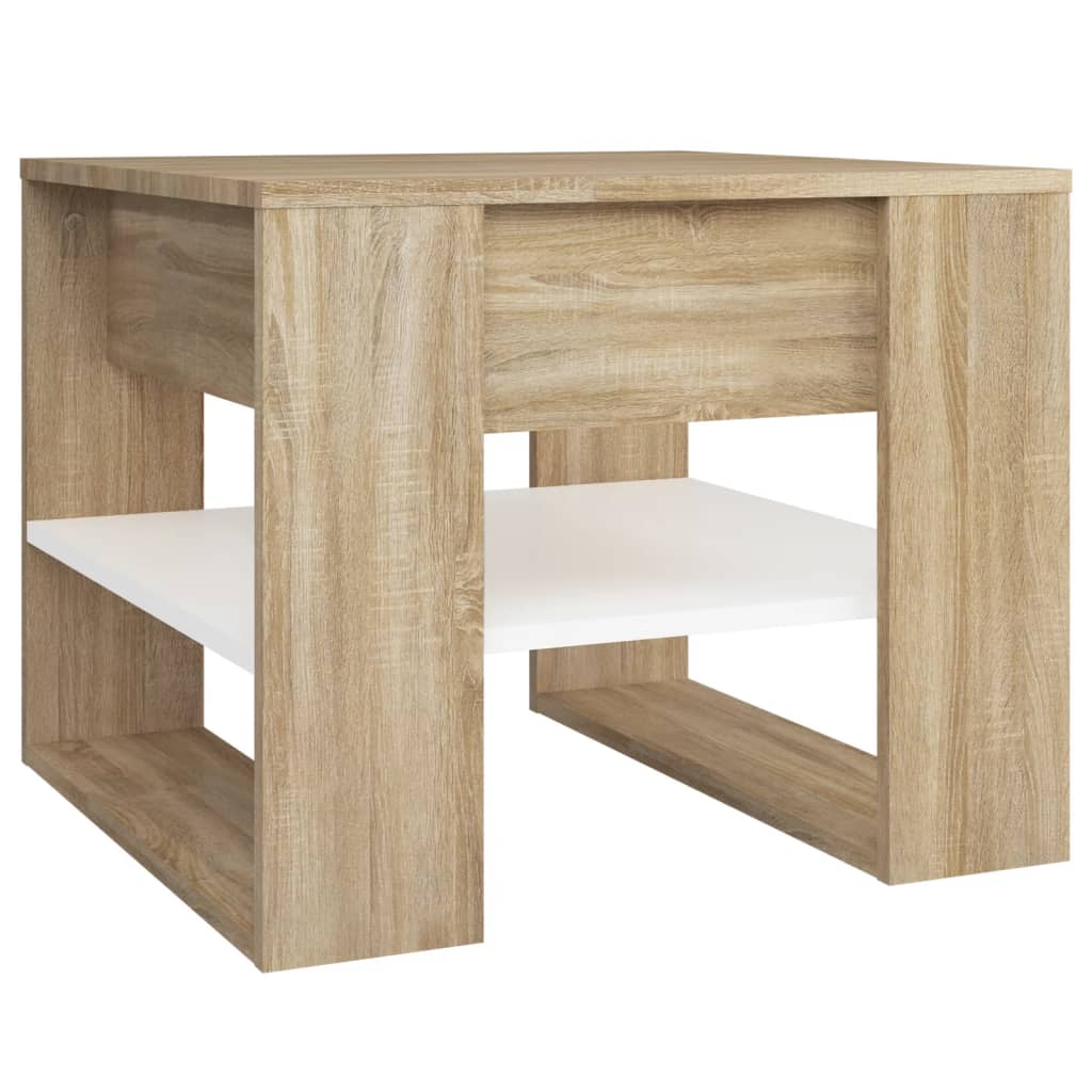 Table basse blanc chêne sonoma 55,5x55x45 cm bois d'ingénierie