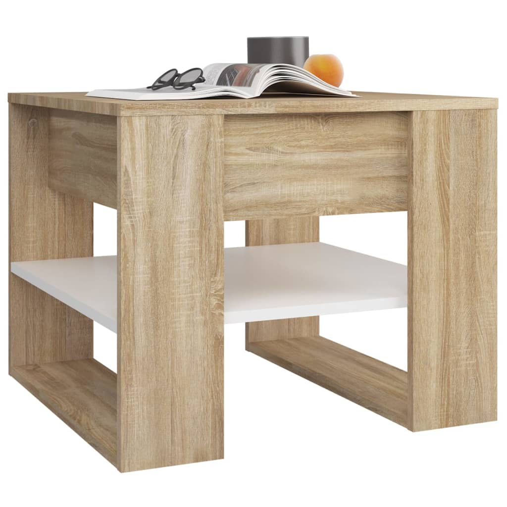 Table basse blanc chêne sonoma 55,5x55x45 cm bois d'ingénierie