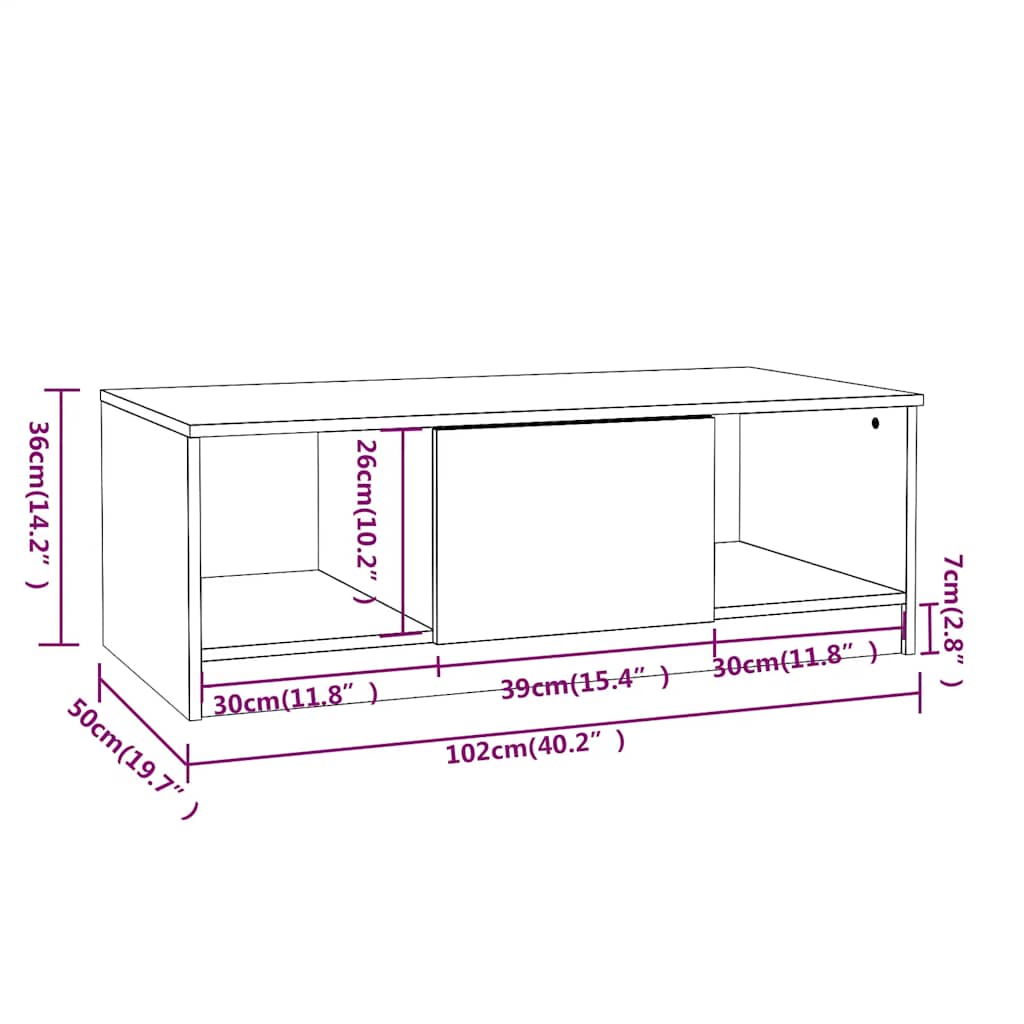 Table basse chêne sonoma 102x50x36 cm bois d'ingénierie - XIOS
