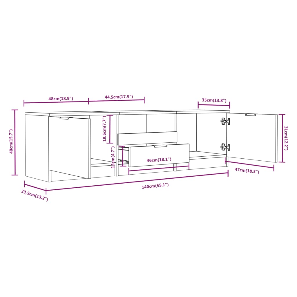 Meuble TV Blanc 140x35x40 cm Bois d'ingénierie - XIOS