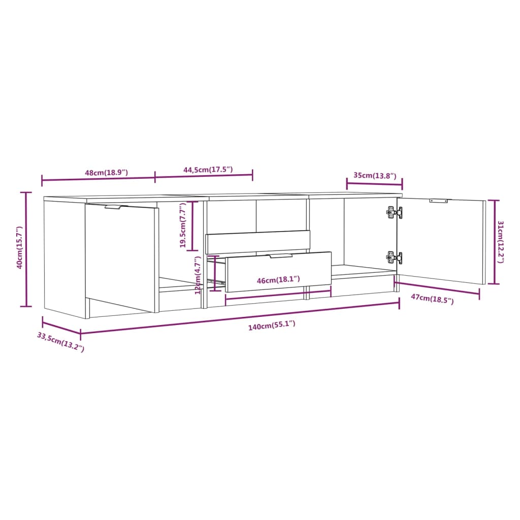 Meuble TV Chêne Sonoma 140x35x40 cm Bois d'ingénierie - XIOS