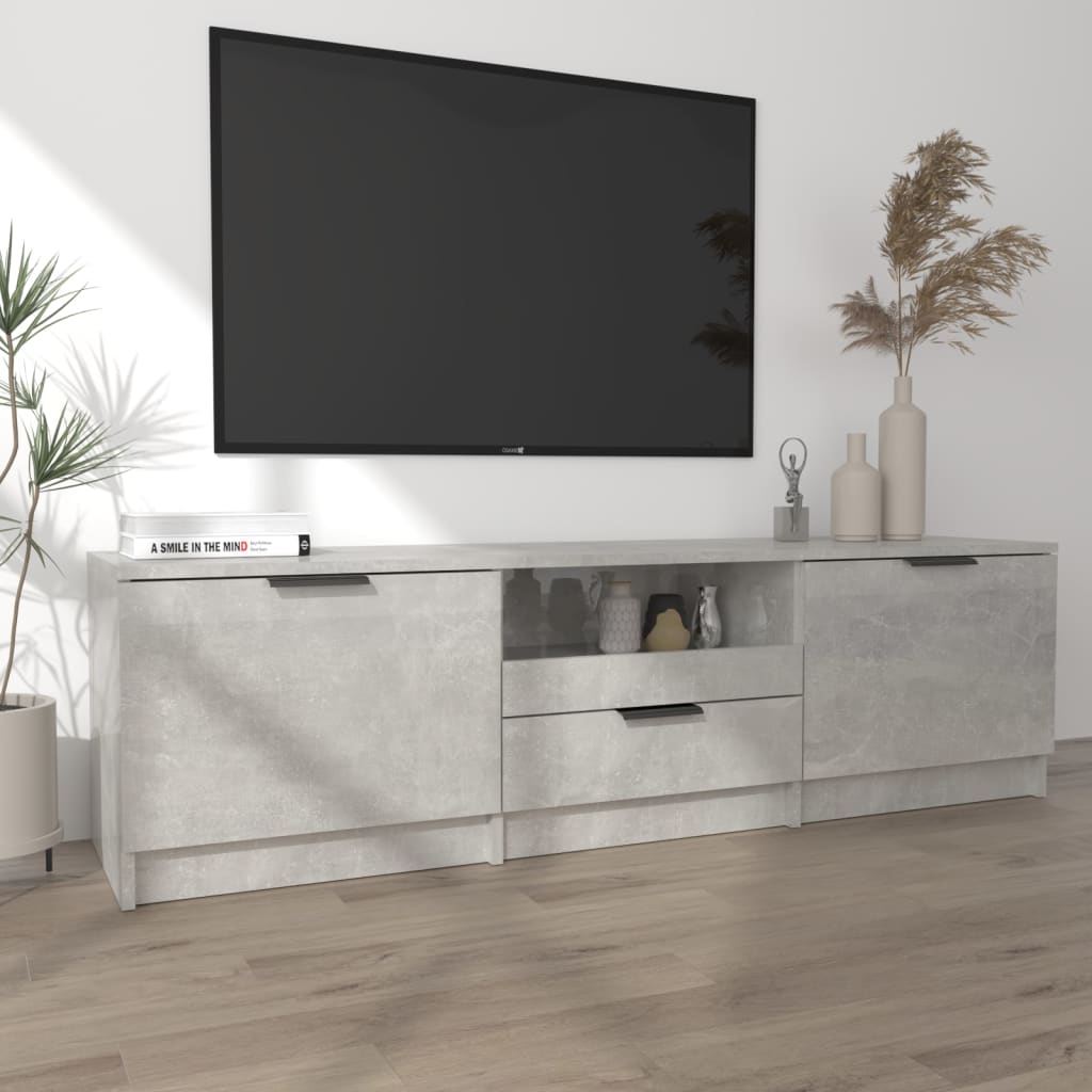 Meuble TV gris béton 140x35x40 cm bois d'ingénierie - XIOS
