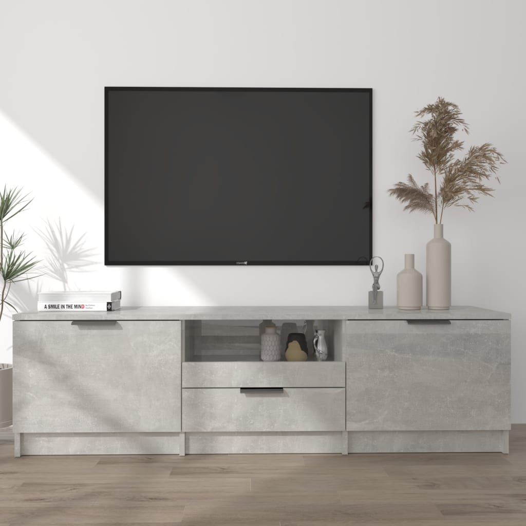 Meuble TV gris béton 140x35x40 cm bois d'ingénierie - XIOS