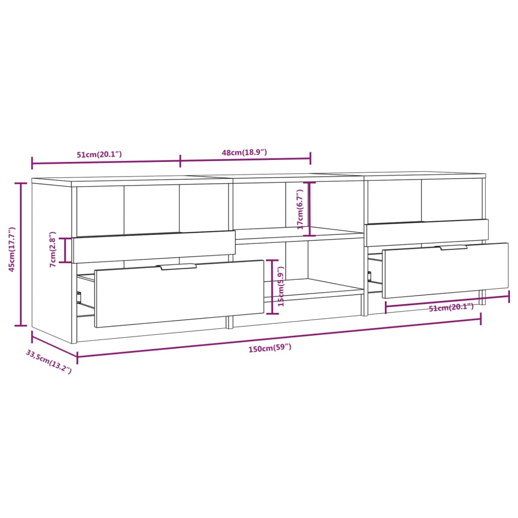 Meuble TV Blanc 150x33,5x45 cm Bois d'ingénierie - XIOS