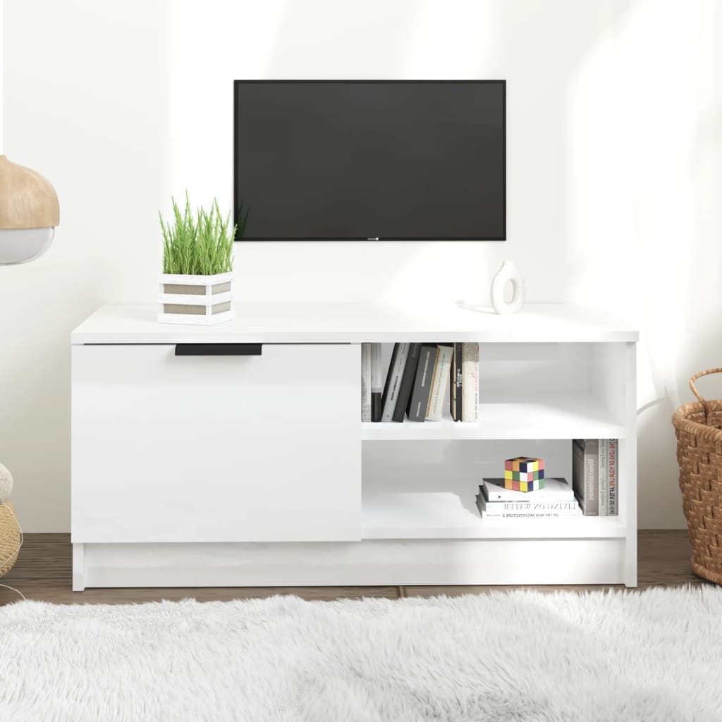 Meuble TV Blanc brillant 80x35x36,5 cm Bois d'ingénierie - XIOS