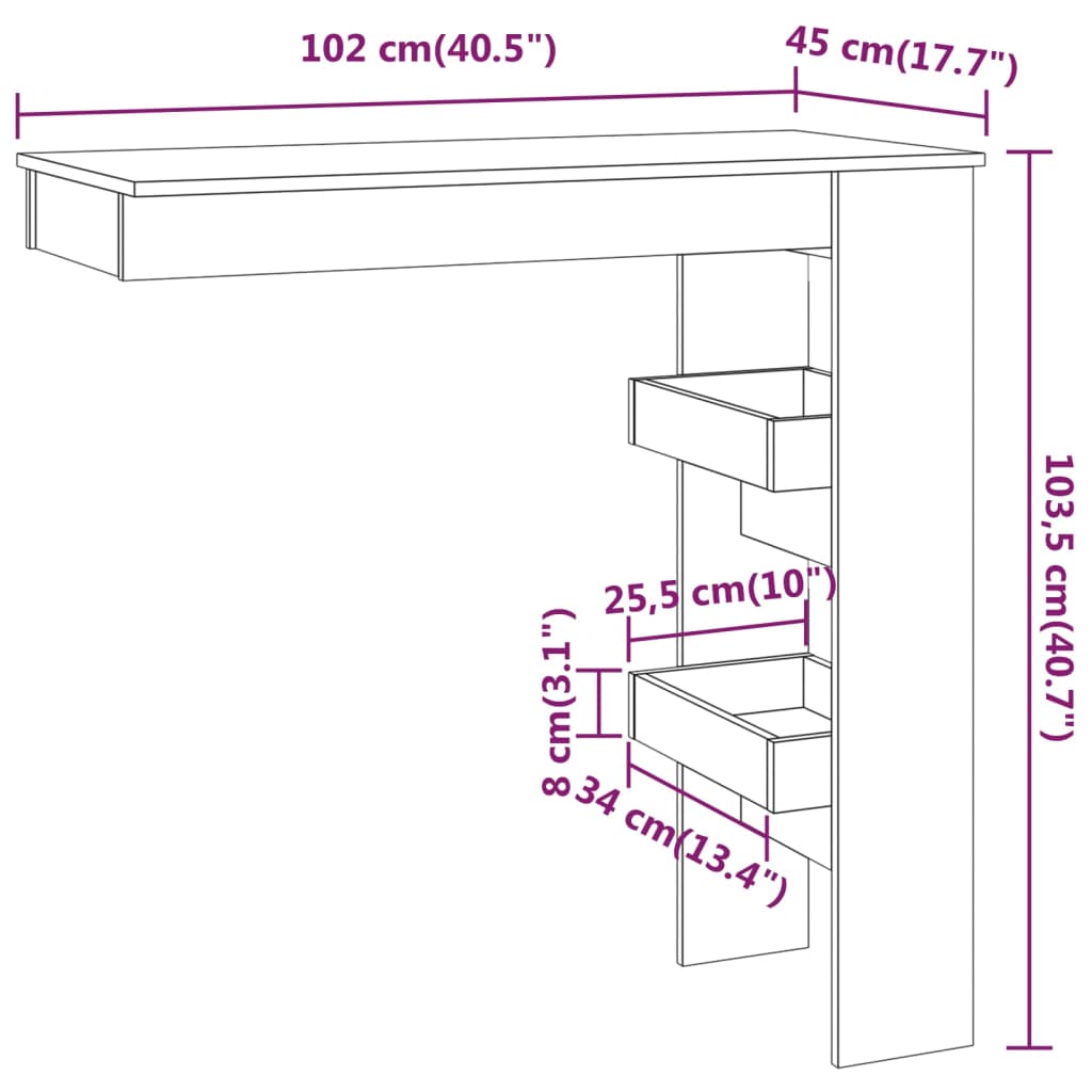Table de bar murale Gris Béton 102x45x103,5cm Bois d'ingénierie - XIOS