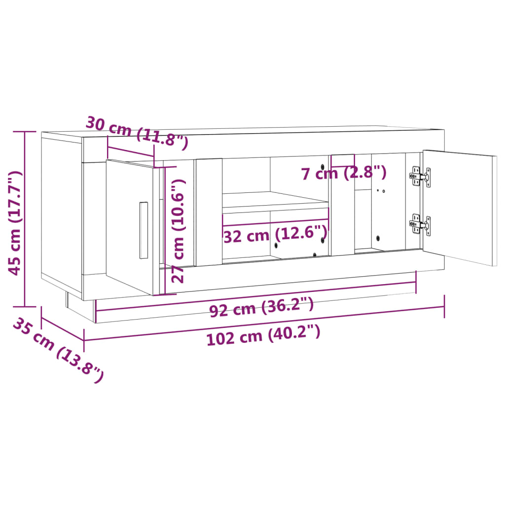 Meuble TV blanc 102x35x45 cm bois d'ingénierie - XIOS