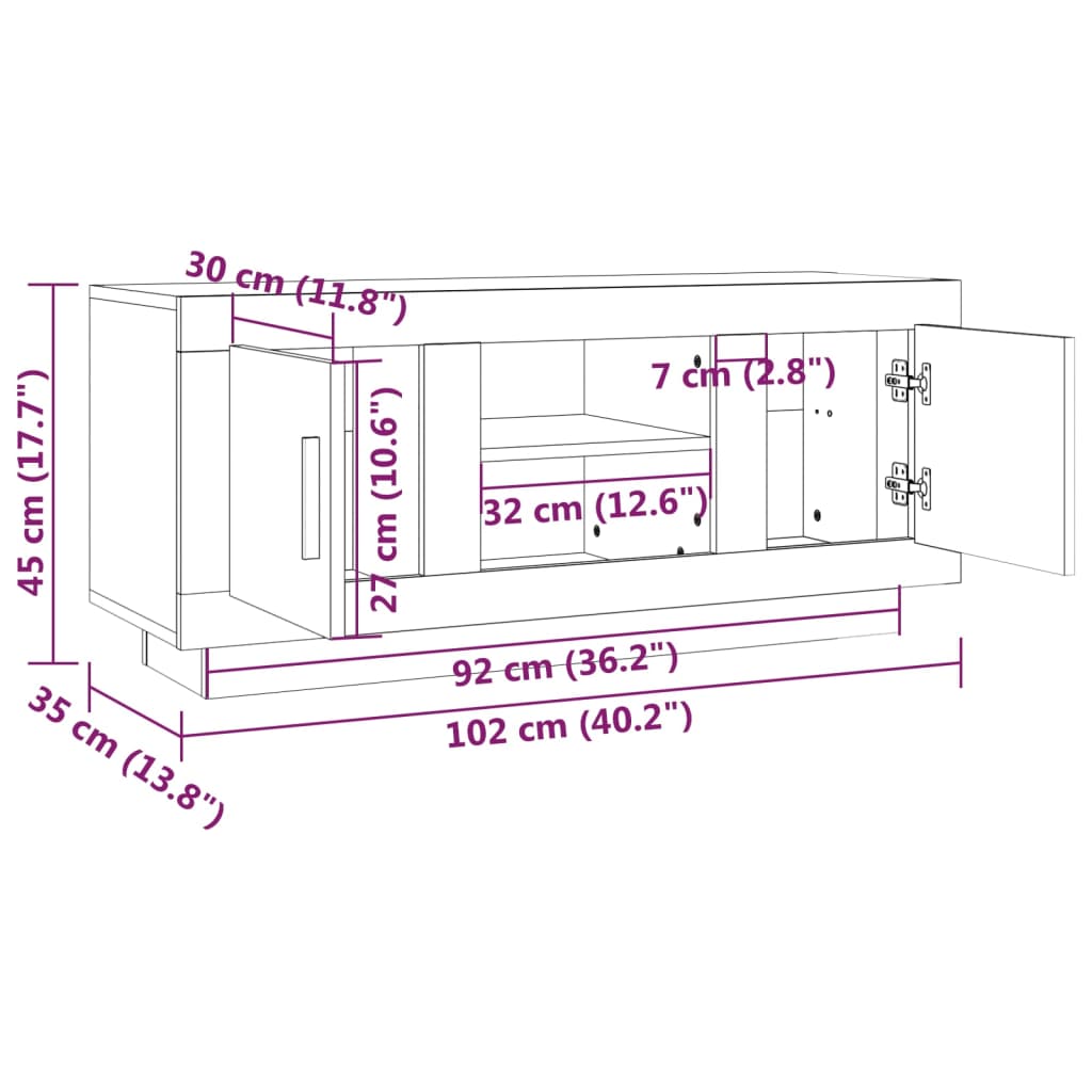 Meuble TV gris béton 102x35x45 cm bois d'ingénierie - XIOS