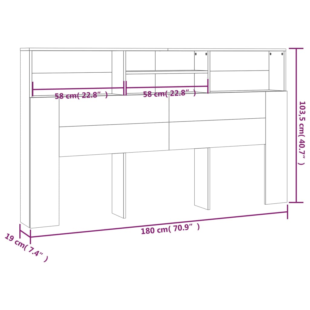 Armoire de tête de lit Blanc 180x19x103,5 cm - XIOS