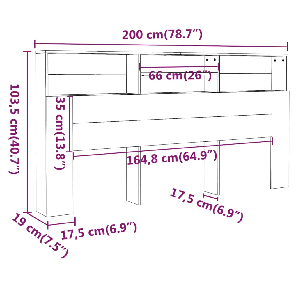 Armoire de tête de lit Gris béton 200x19x103,5 cm - XIOS