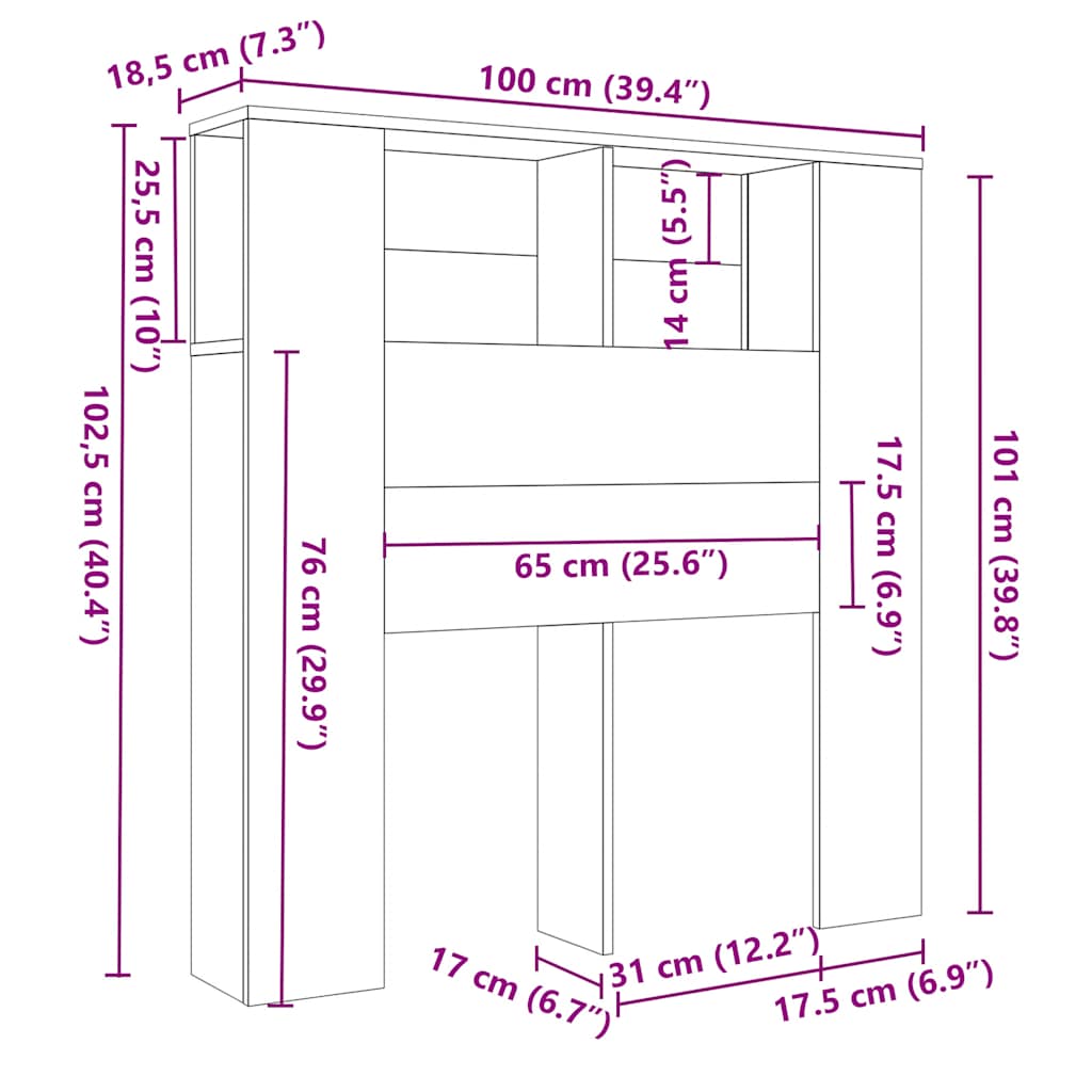 Armoire de tête de lit Noir 100x18,5x102,5 cm - XIOS