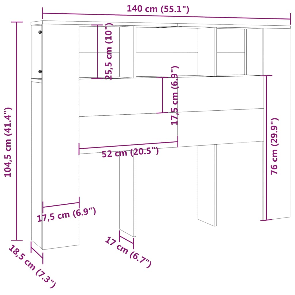 Armoire de tête de lit Chêne sonoma 140x18,5x104,5 cm - XIOS