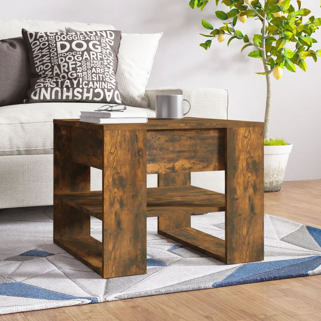 Table basse chêne fumé 55,5x55x45 cm bois d'ingénierie - XIOS