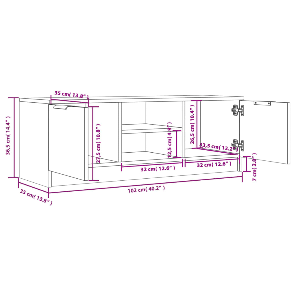 Meuble TV Sonoma gris 102x35x36,5 cm Bois d'ingénierie - XIOS