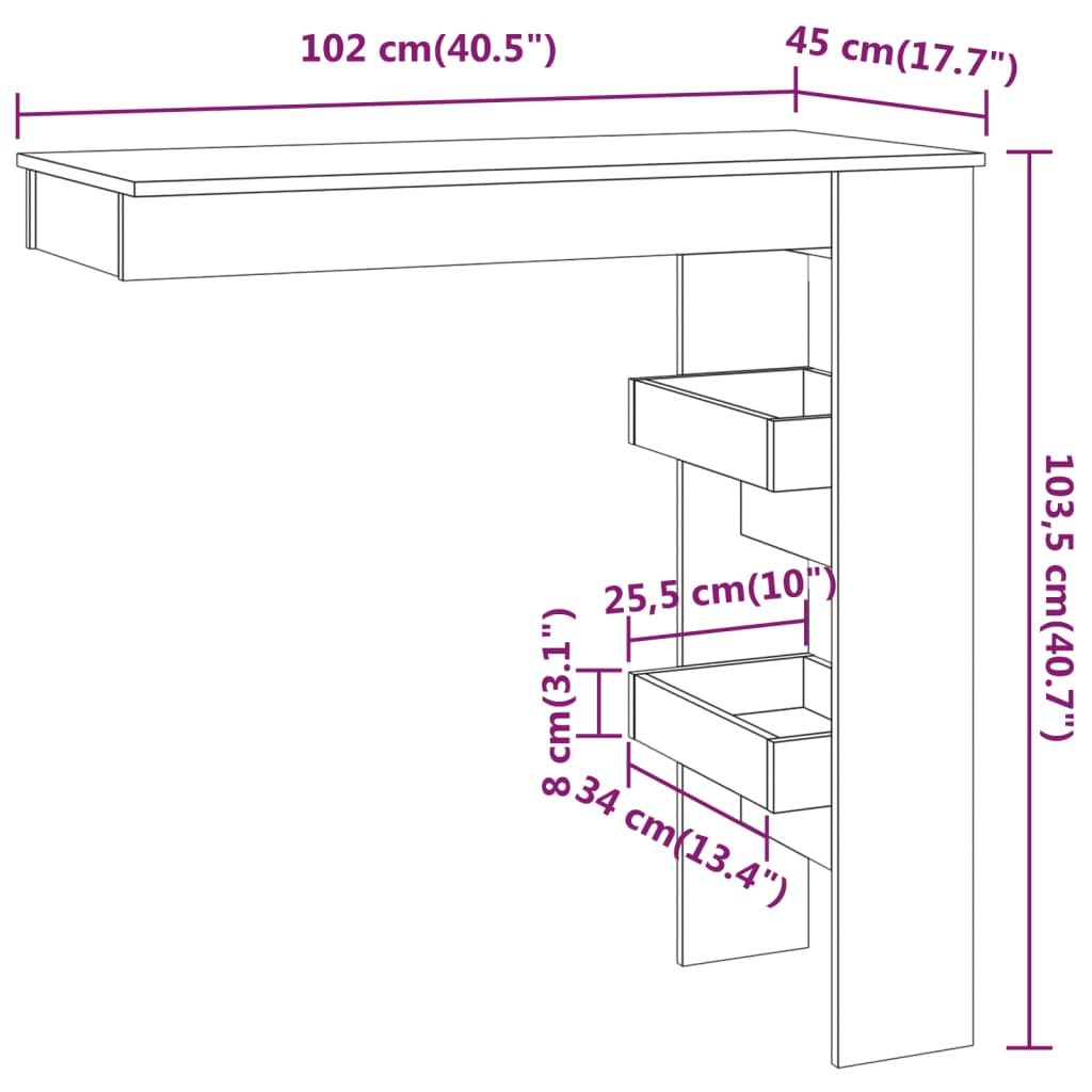 Table de bar murale Chêne fumé 102x45x103,5cm Bois d'ingénierie - XIOS