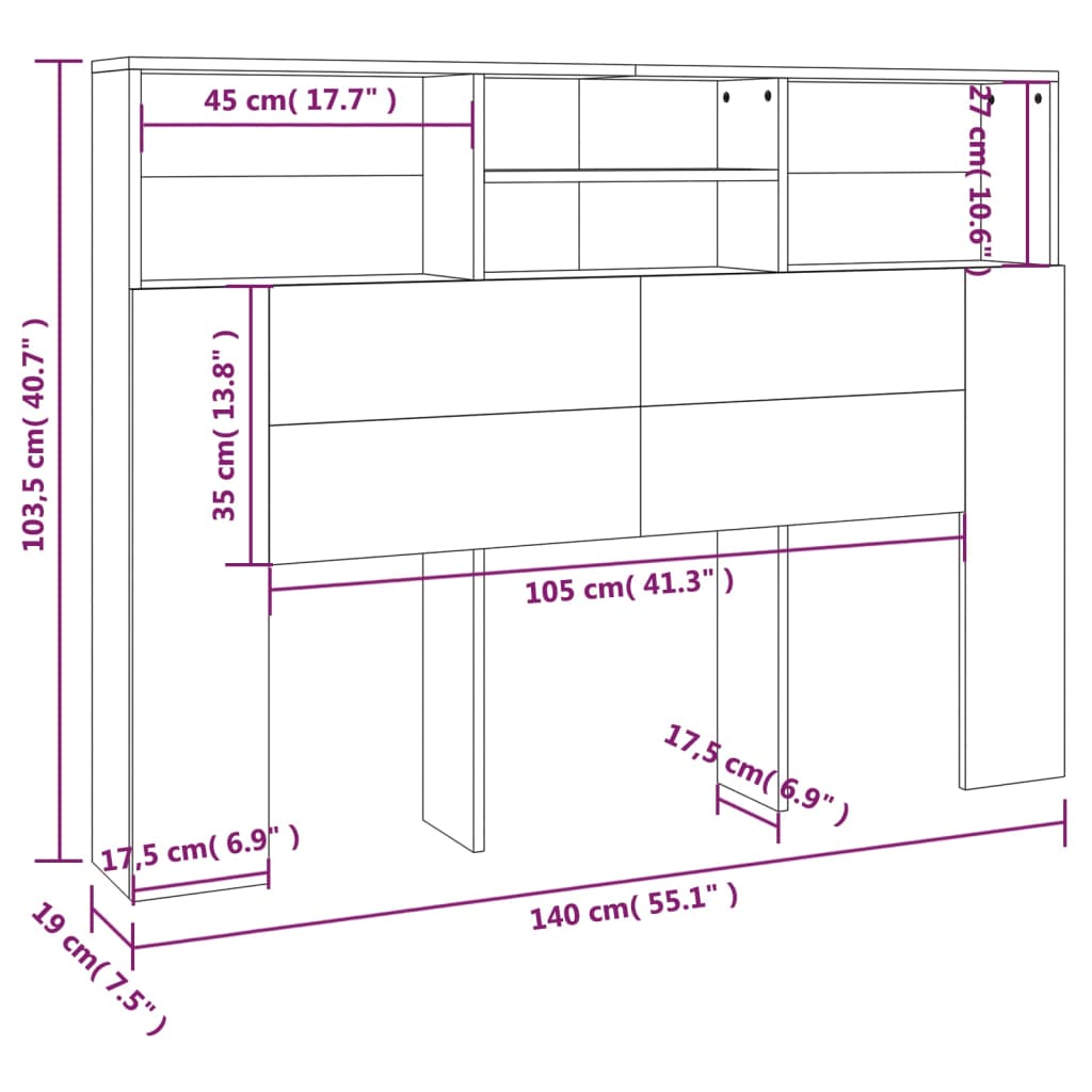 Armoire de tête de lit Sonoma gris 140x19x103,5 cm - XIOS