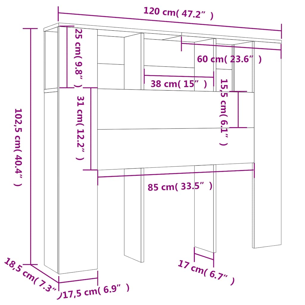 Armoire de tête de lit sonoma gris 120x18,5x102,5 cm - XIOS