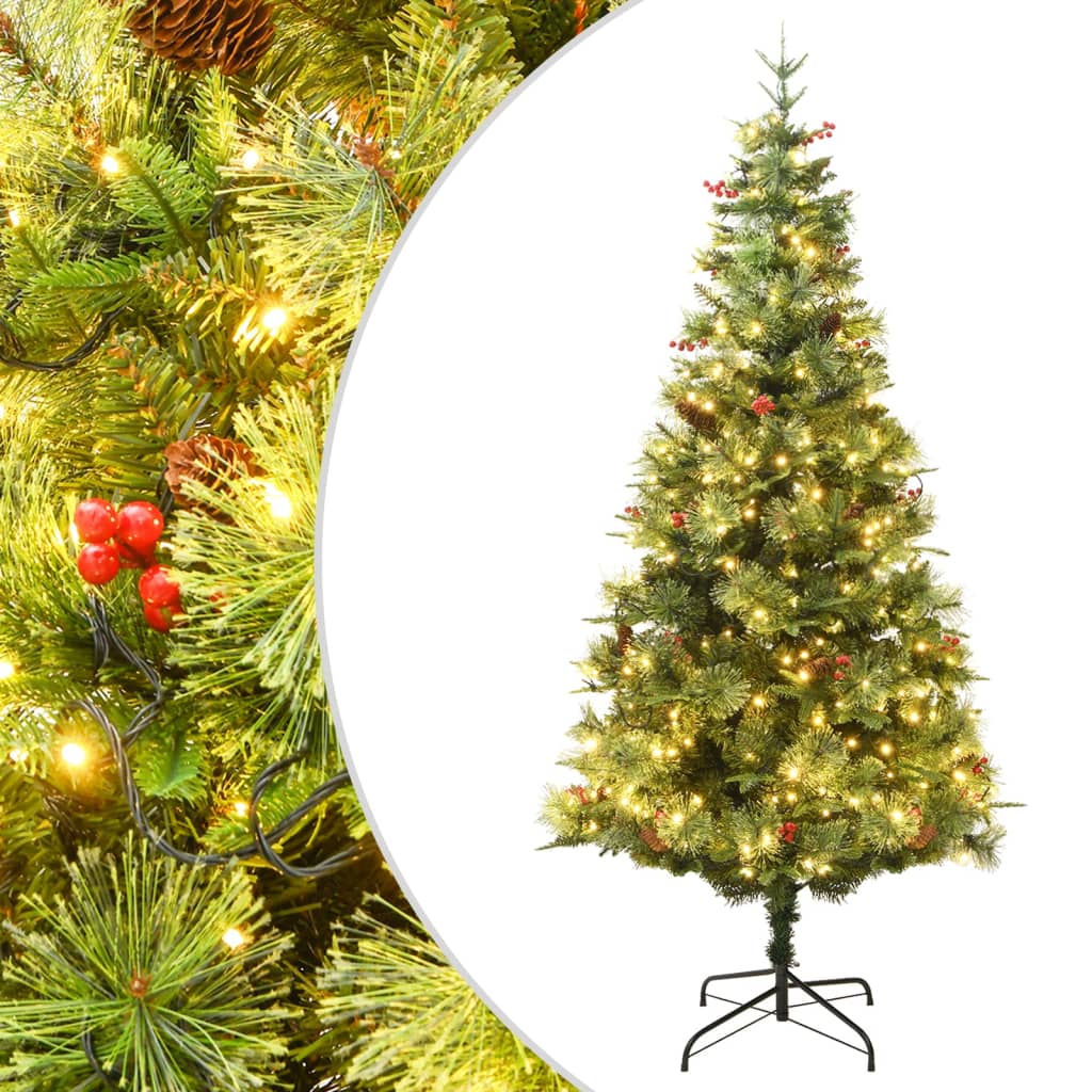 Sapin de Noël pré-éclairé et pommes de pin vert 150cm PVC et PE - XIOS