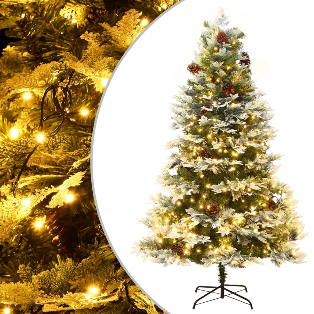 Sapin de Noël pré-éclairé et pommes de pin vert 195cm PVC et PE - XIOS
