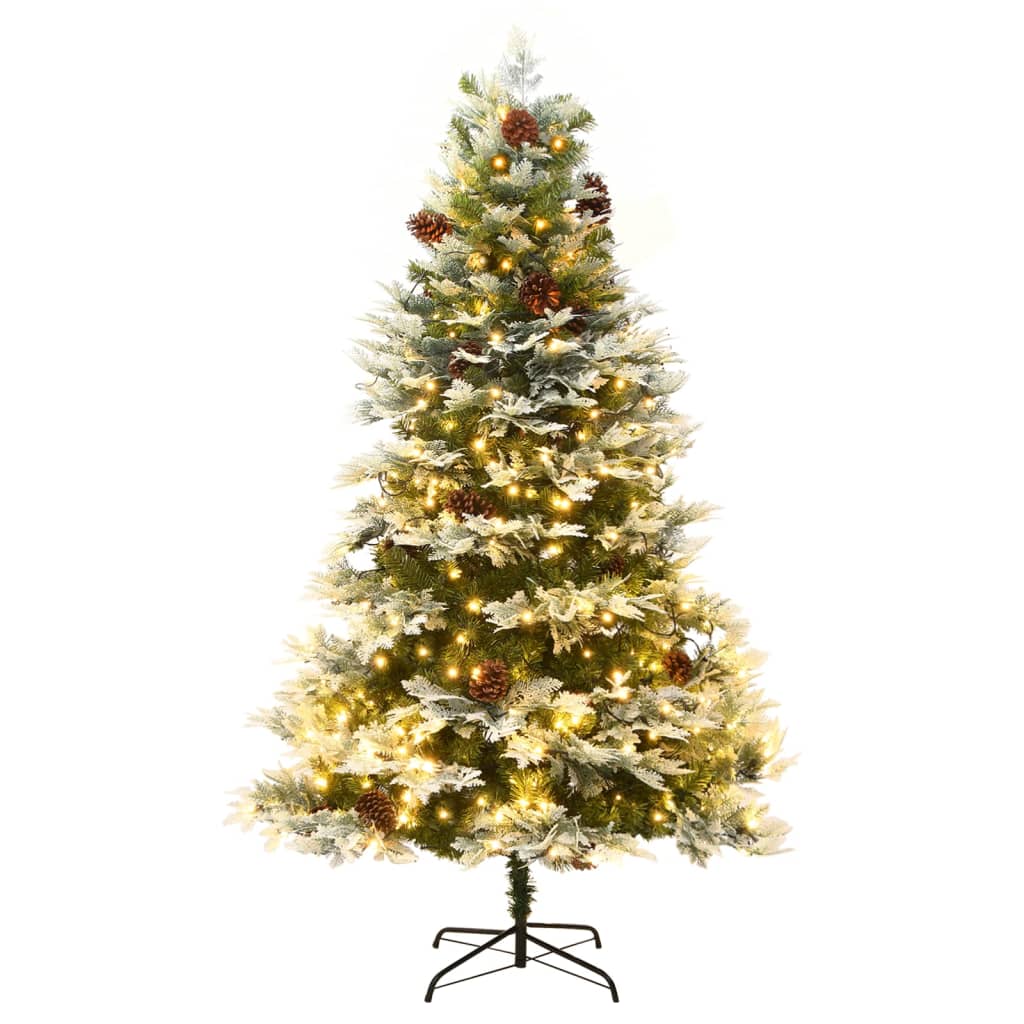 Sapin de Noël pré-éclairé et pommes de pin vert 195cm PVC et PE - XIOS