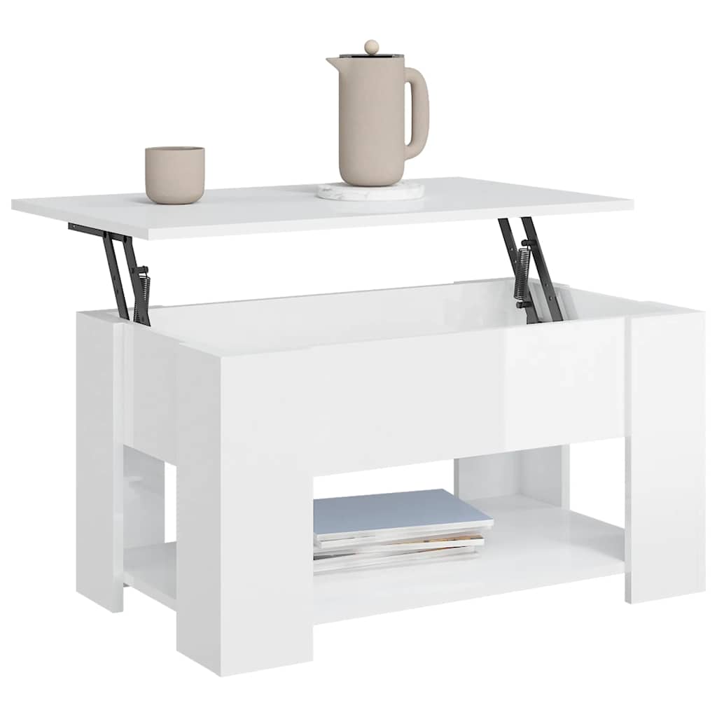Table basse blanc brillant 79x49x41 cm bois d'ingénierie - XIOS