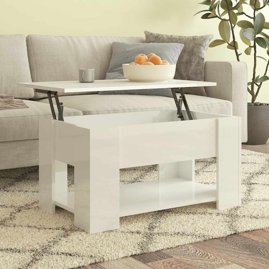 Table basse blanc brillant 79x49x41 cm bois d'ingénierie - XIOS