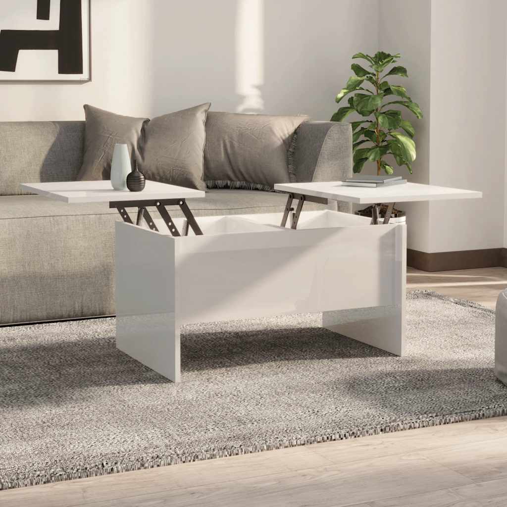 Table basse blanc brillant 80x50x42,5 cm bois d'ingénierie - XIOS