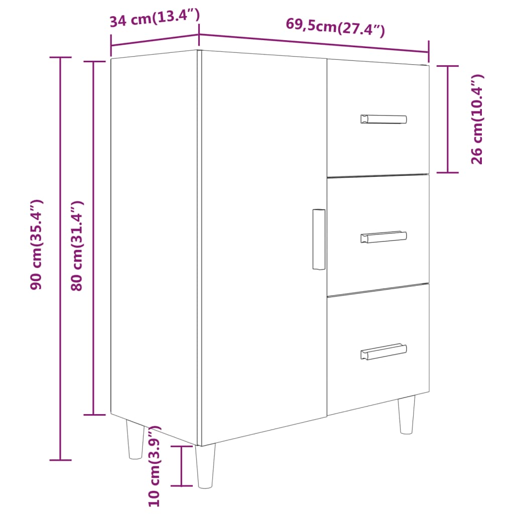 Buffet gris béton 69,5x34x90 cm bois d'ingénierie - XIOS