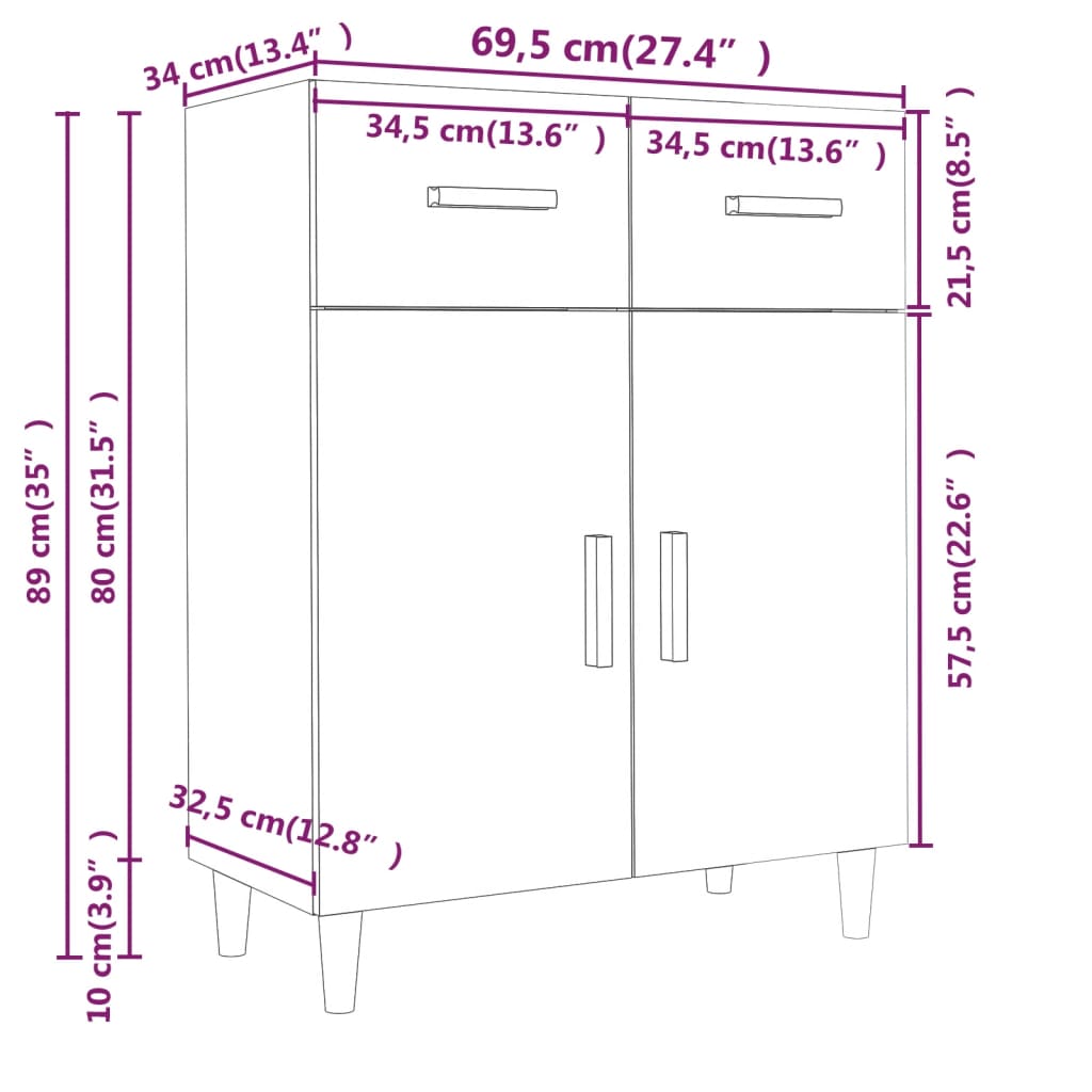 Buffet gris béton 69,5x34x89 cm bois d'ingénierie - XIOS