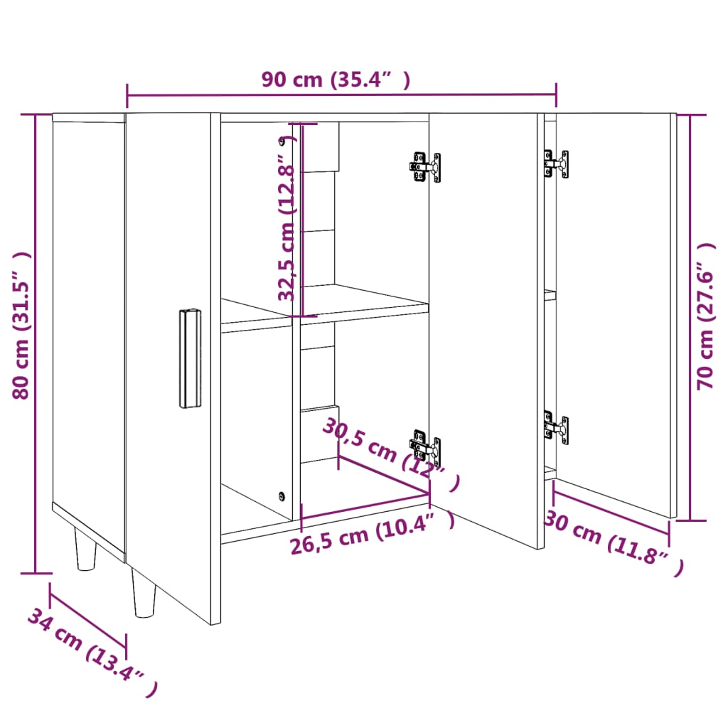 Buffet chêne sonoma 90x34x80 cm bois d'ingénierie - XIOS