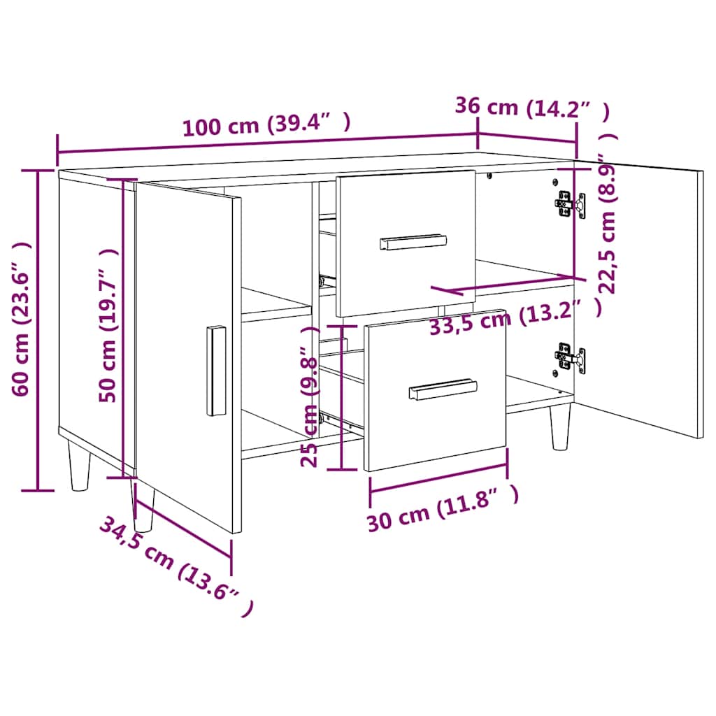 Buffet chêne sonoma 100x36x60 cm bois d'ingénierie - XIOS