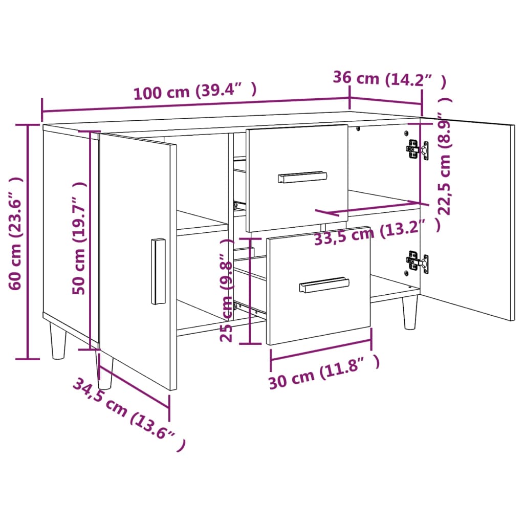 Buffet gris béton 100x36x60 cm bois d'ingénierie - XIOS