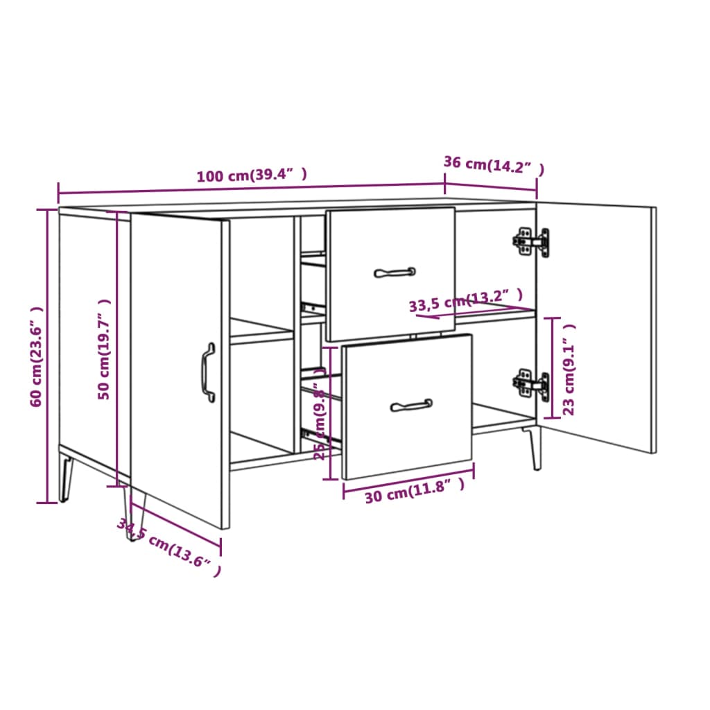 Buffet blanc 100x36x60 cm bois d'ingénierie - XIOS
