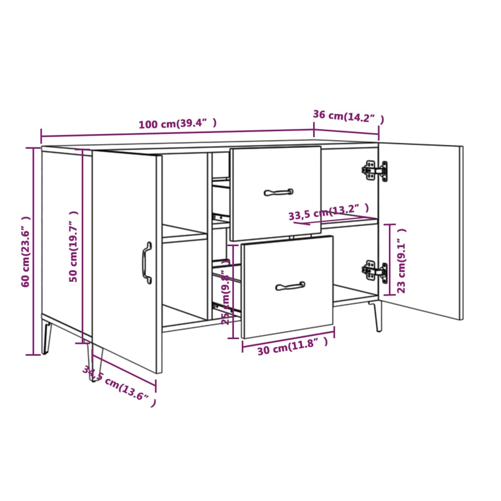 Buffet chêne sonoma 100x36x60 cm bois d'ingénierie - XIOS