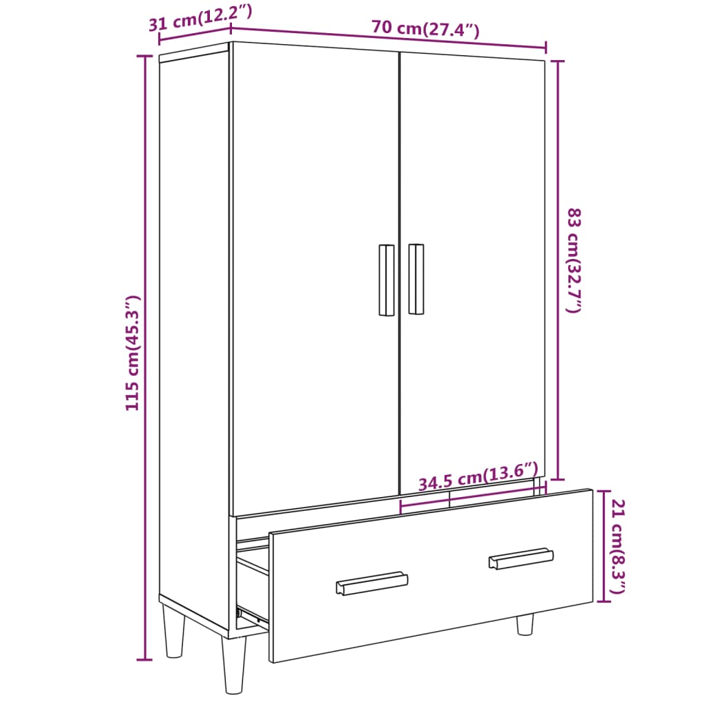 Buffet haut Chêne sonoma 70x31x115 cm Bois d'ingénierie - XIOS