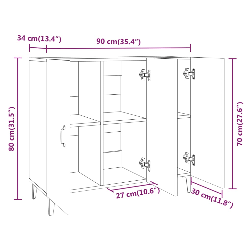 Buffet chêne fumé 90x34x80 cm bois d'ingénierie - XIOS