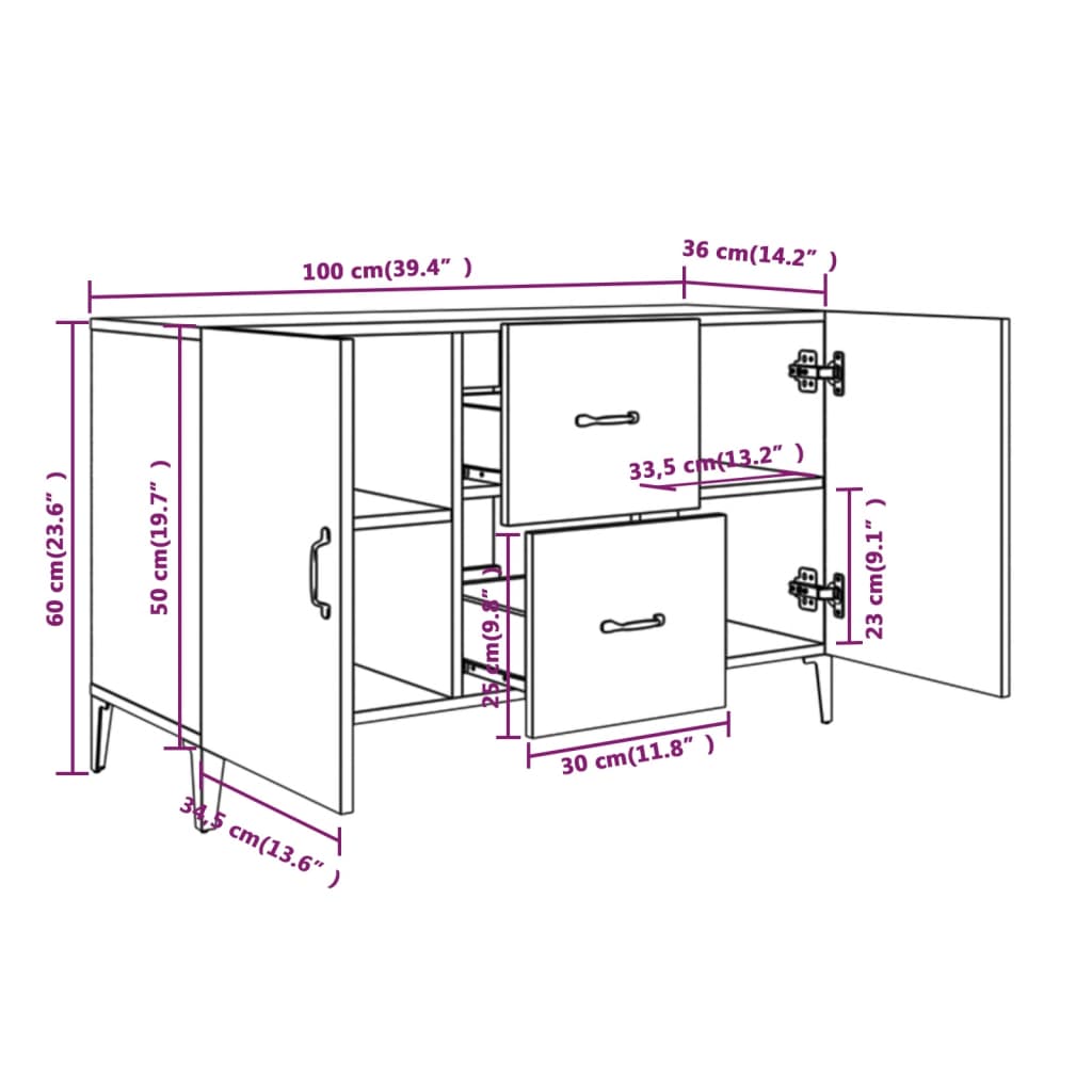 Buffet sonoma gris 100x36x60 cm bois d'ingénierie - XIOS
