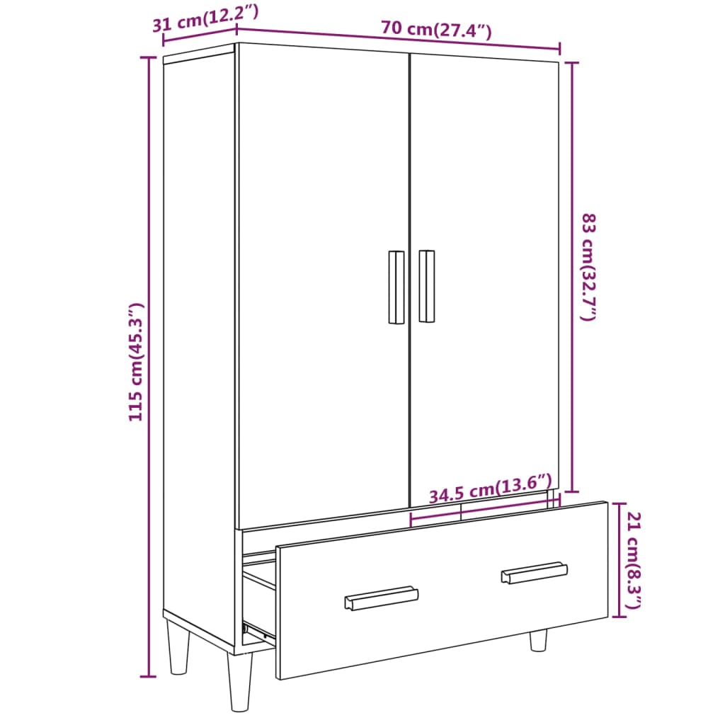 Buffet haut Chêne fumé 70x31x115 cm Bois d'ingénierie - XIOS