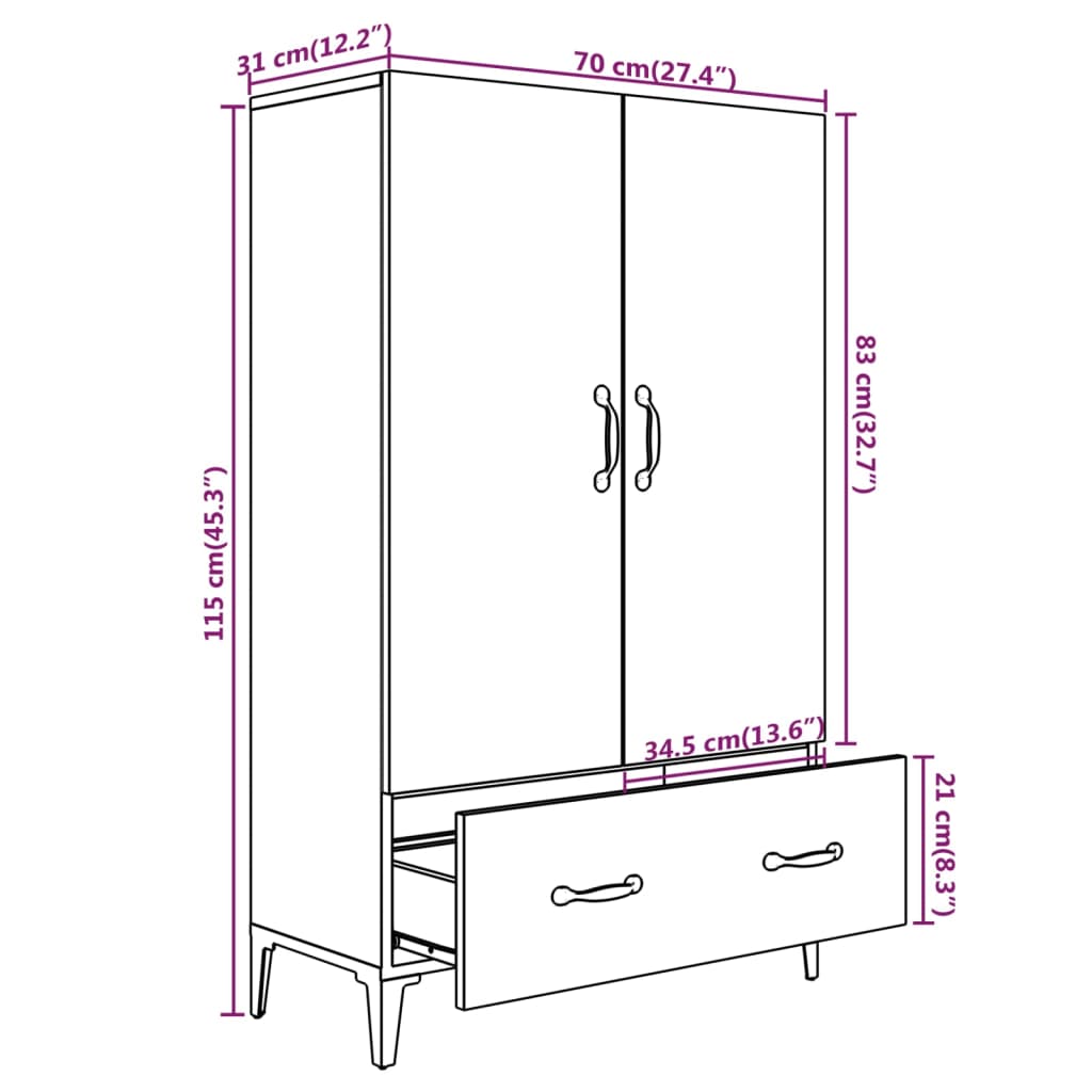 Buffet haut Chêne fumé 70x31x115 cm Bois d'ingénierie - XIOS