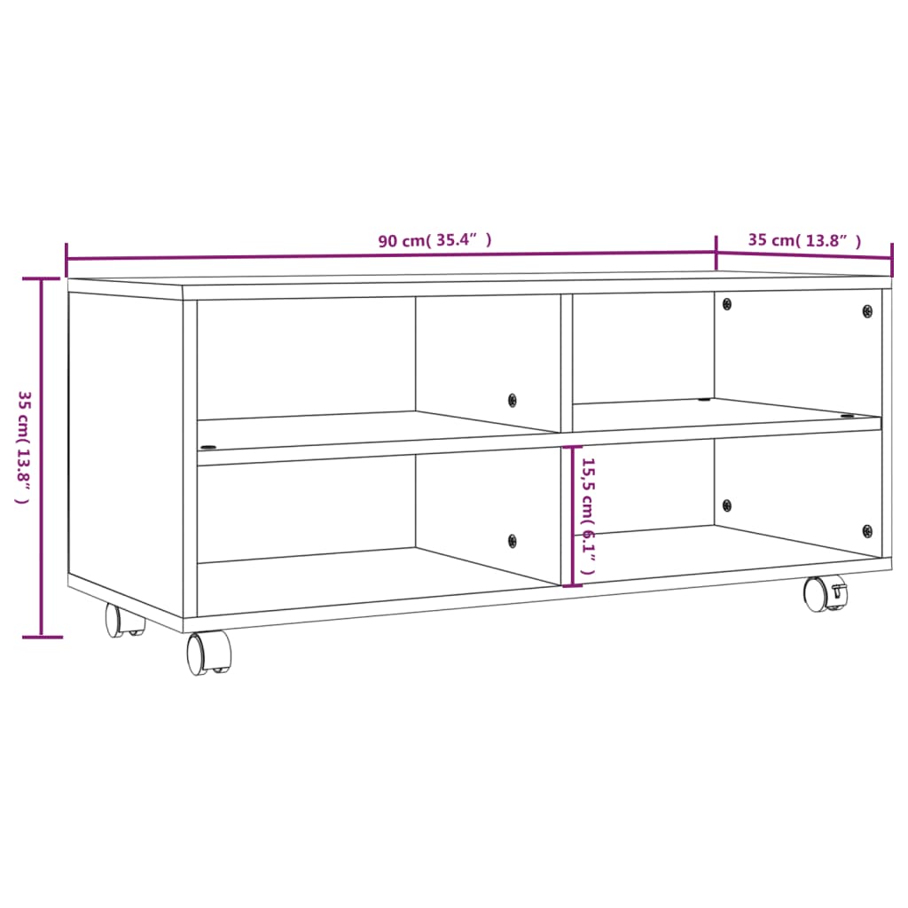 Meuble TV sur roulettes Chêne fumé 90x35x35cm Bois d'ingénierie - XIOS