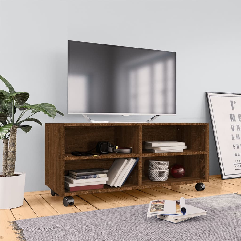 Meuble TV sur roulettes Chêne marron 90x35x35cm Bois ingénierie - XIOS