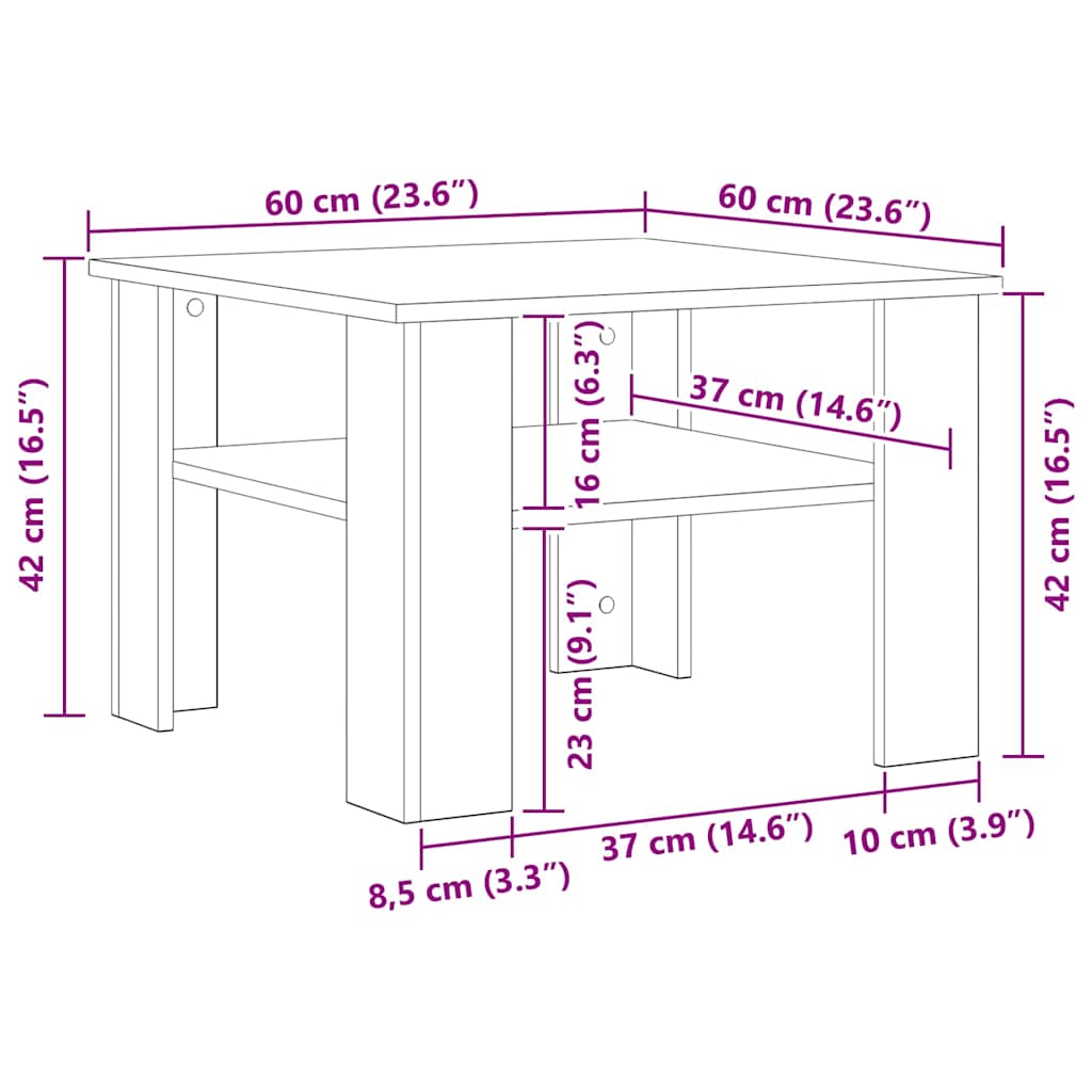 Table basse Chêne marron 60x60x42 cm Bois d'ingénierie - XIOS