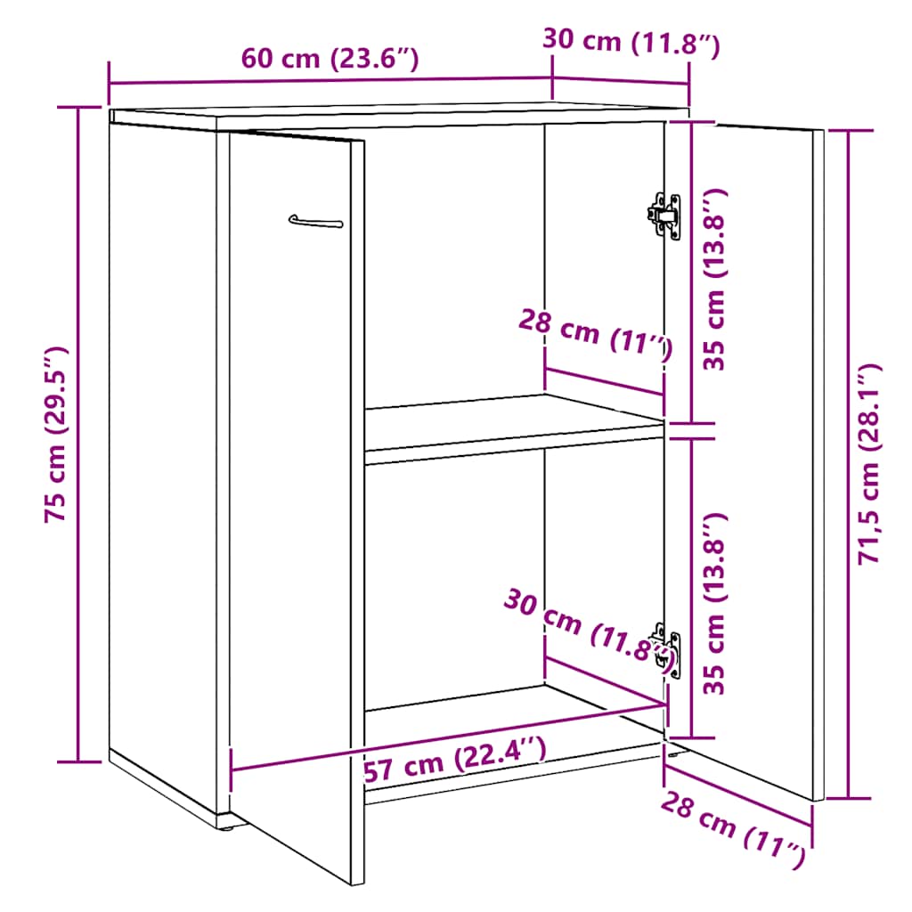 Buffet Chêne marron 60x30x75 cm Bois d'ingénierie - XIOS