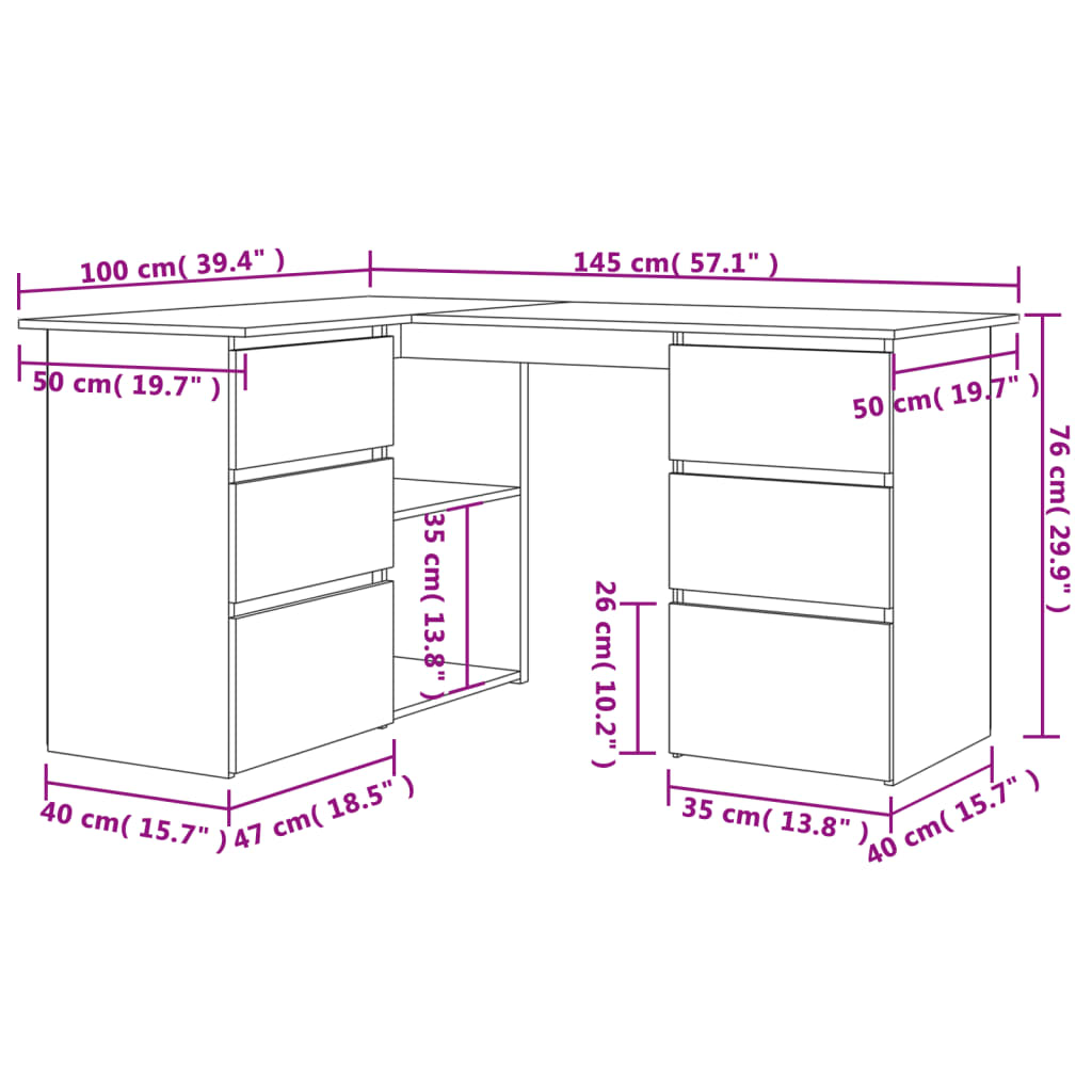 Bureau d'angle Sonoma gris 145x100x76 cm Bois d'ingénierie - XIOS
