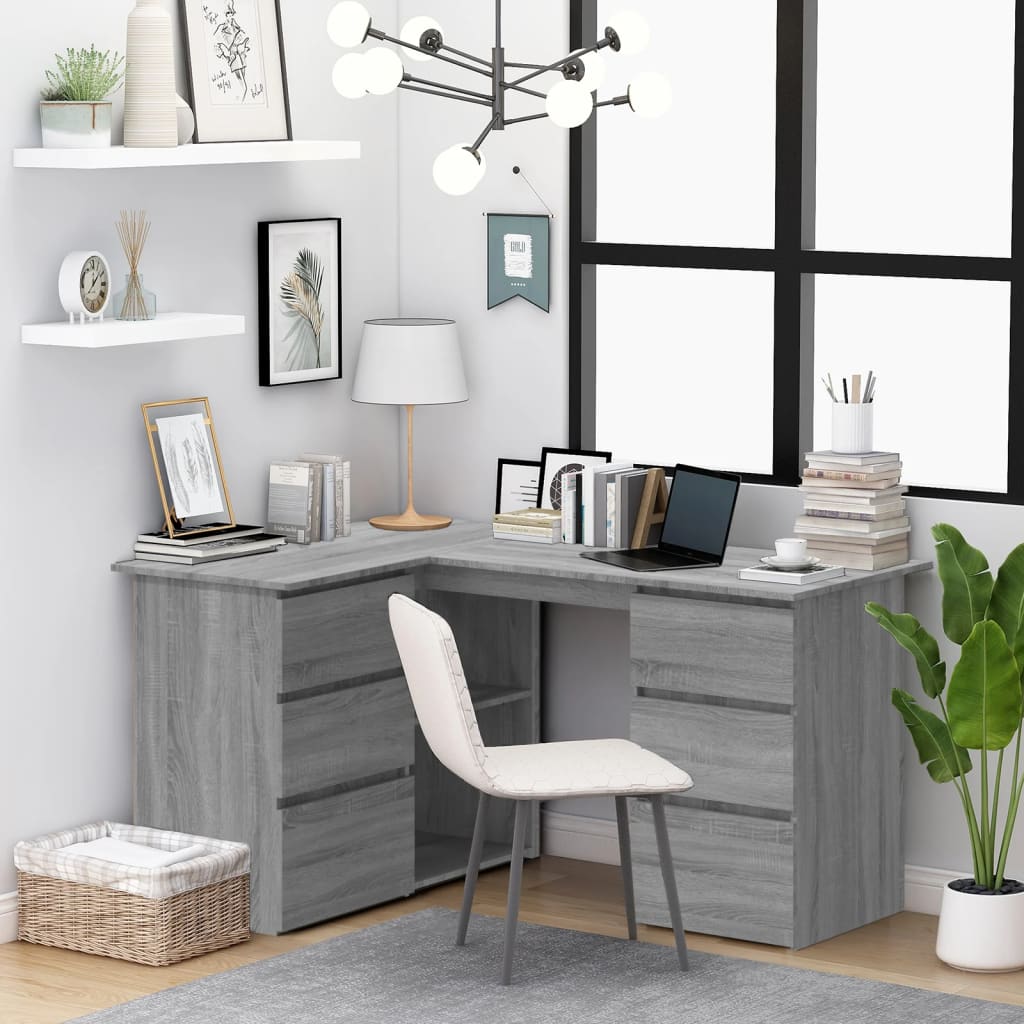 Bureau d'angle Sonoma gris 145x100x76 cm Bois d'ingénierie - XIOS