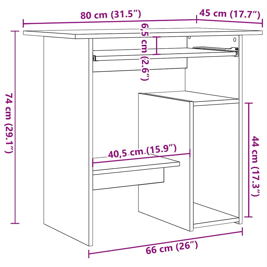 Bureau Chêne fumé 80x45x74 cm Bois d'ingénierie