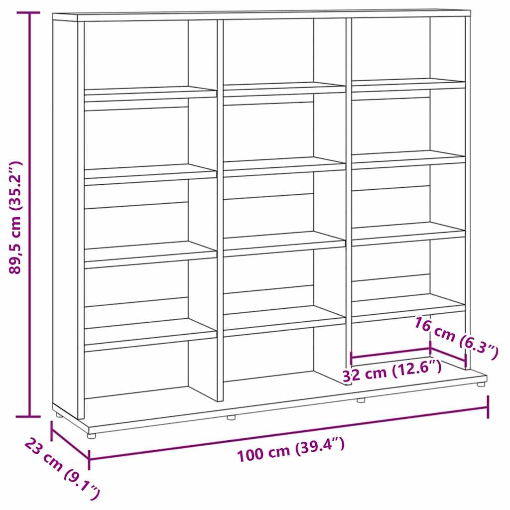 Armoire à CD Chêne fumé 100x23x89,5 cm Bois d'ingénierie - XIOS