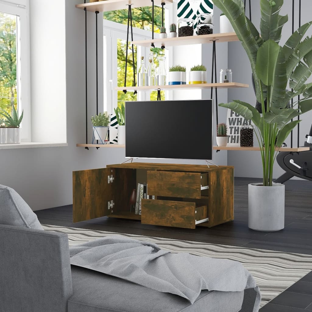 Meuble TV Chêne fumé 80x34x36 cm Bois d'ingénierie - XIOS